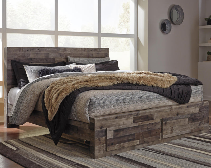 Cama King con dos cajones de almacenamiento y tocador con espejo Derekson
