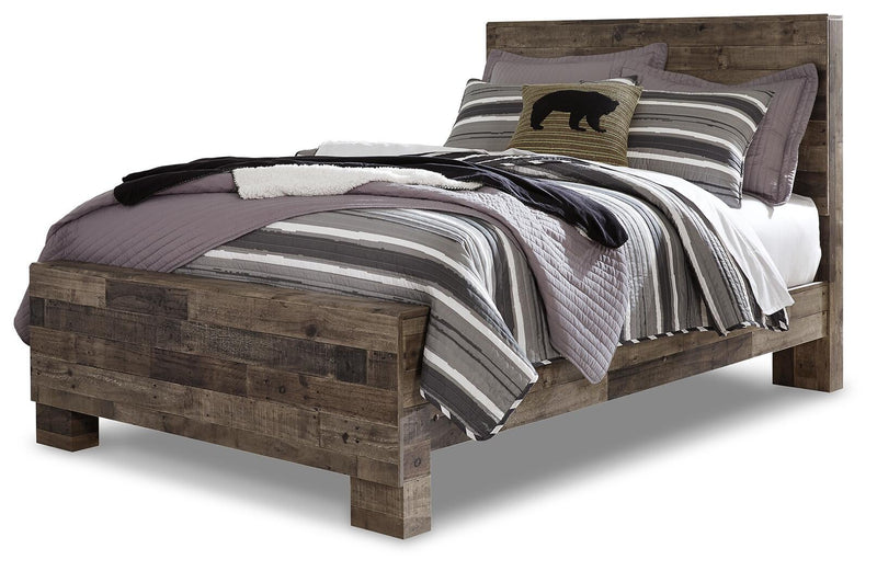Cama Derekson de dos plazas con tocador con espejo, cómoda y mesita de noche