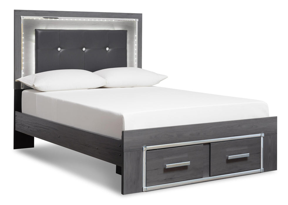 Cama Queen Lodanna con dos cajones de almacenamiento y tocador con espejo