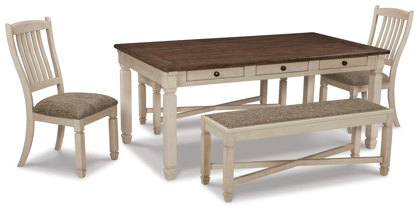 Mesa de comedor Bolanburg con 2 sillas y 2 bancos