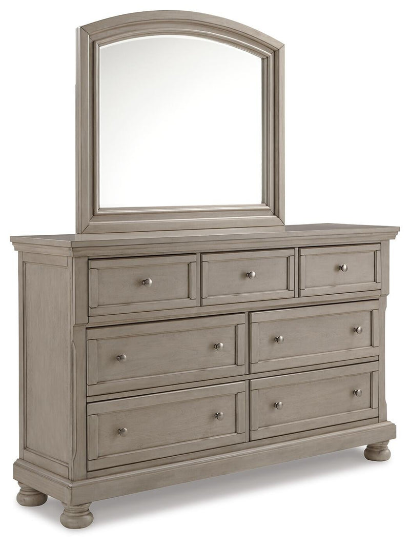 Lettner Queen Sleigh Bed with 2 Storage Drawers with Mirrored Dresser, Chest and Nightstand