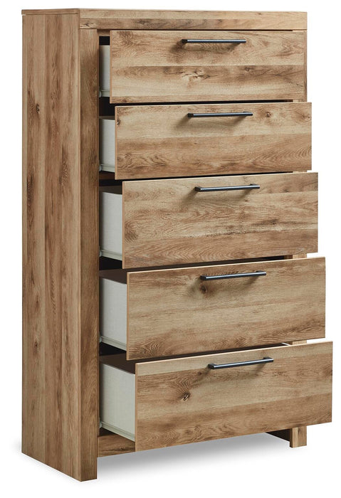 Hyanna King Panel Storage Bed, Dresser, Mirror, Chest and Nightstand