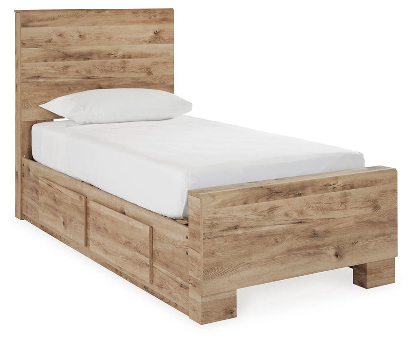 Hyanna Twin Panel Bed with 2 Side Storage, Dresser, Mirror, Chest and Nightstand
