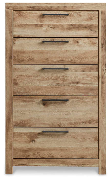 Hyanna King Panel Bed, Dresser, Mirror, Chest and Nightstand