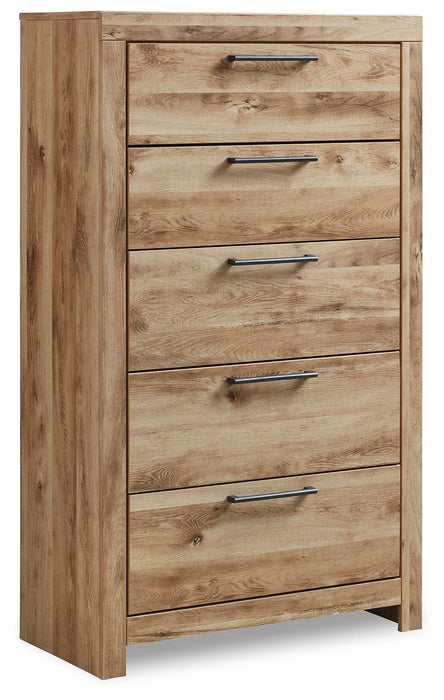 Hyanna King Panel Bed, Dresser, Mirror, Chest and Nightstand