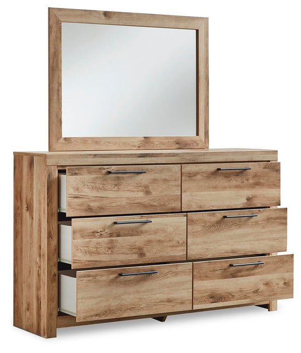 Hyanna King Panel Storage Bed with 2 Under Bed Storage Drawers, Dresser and Mirror