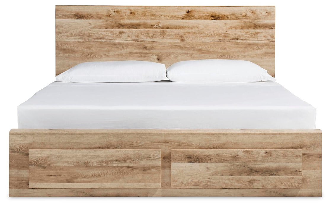 Hyanna King Panel Storage Bed with 2 Under Bed Storage Drawers, Dresser and Mirror