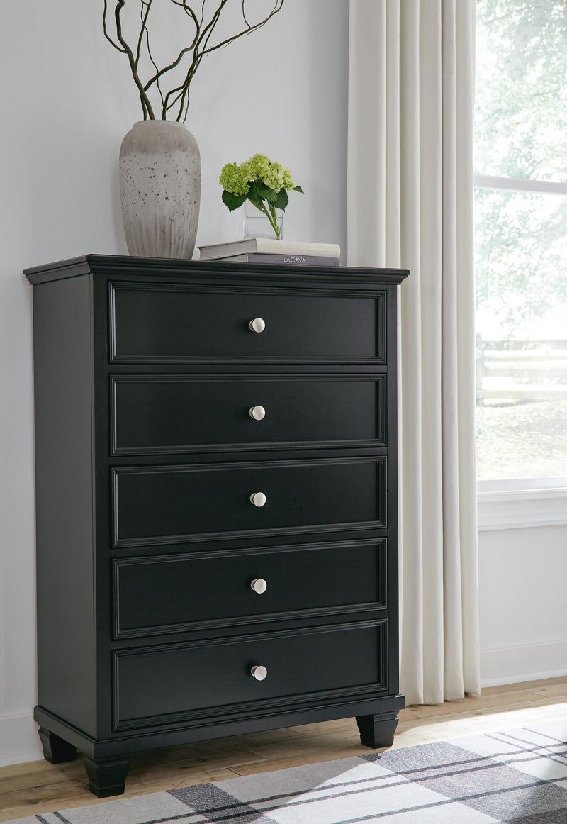 Lanolee Twin Panel Bed with Mirrored Dresser, Chest and Nightstand