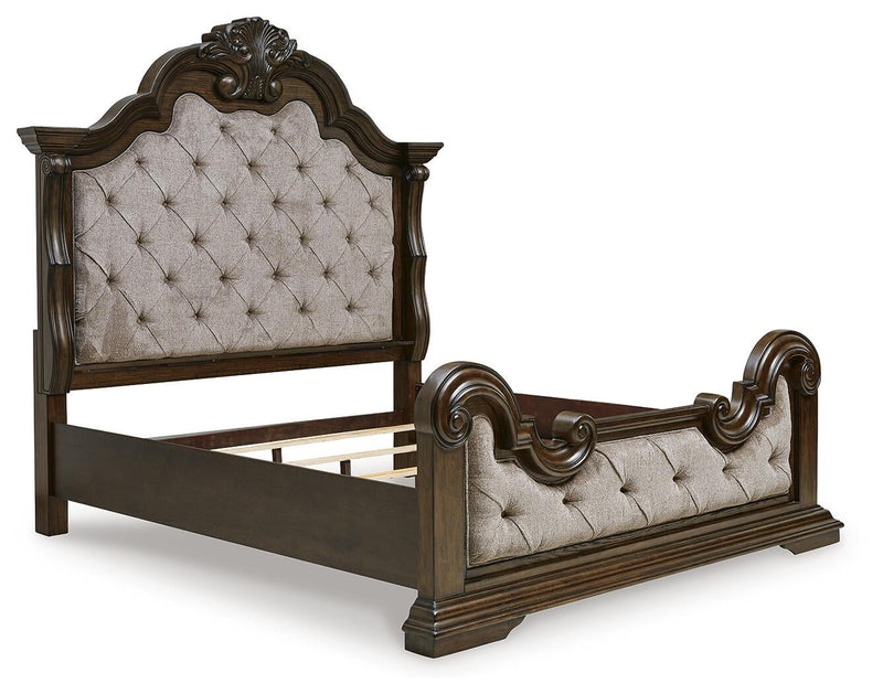 Maylee King Upholstered Bed with Mirrored Dresser