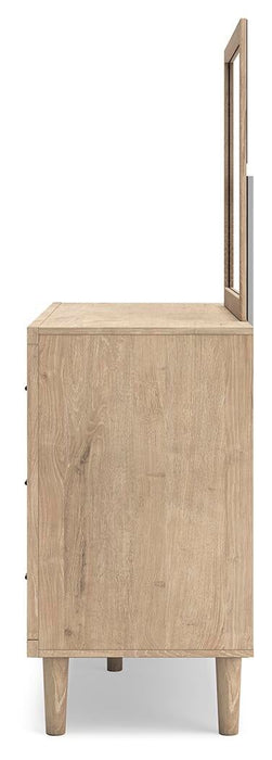 Cielden Full Panel Headboard with Mirrored Dresser