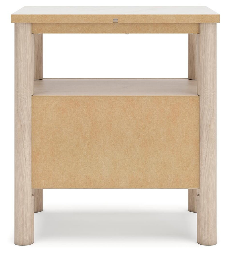 Cadmori Queen Upholstered Panel Bed with Mirrored Dresser and Nightstand