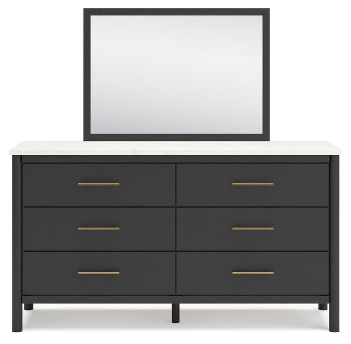 Cadmori Full Upholstered Panel Bed, Dresser and Mirror