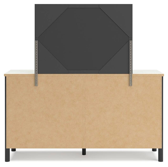 Cadmori Full Upholstered Panel Bed, Dresser and Mirror