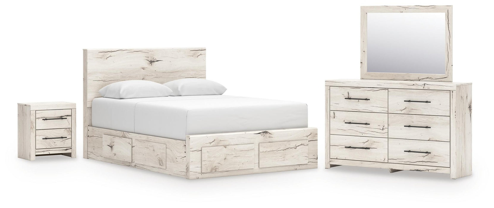 Lawroy Queen Panel Storage Bed, Dresser, Mirror and Nightstand
