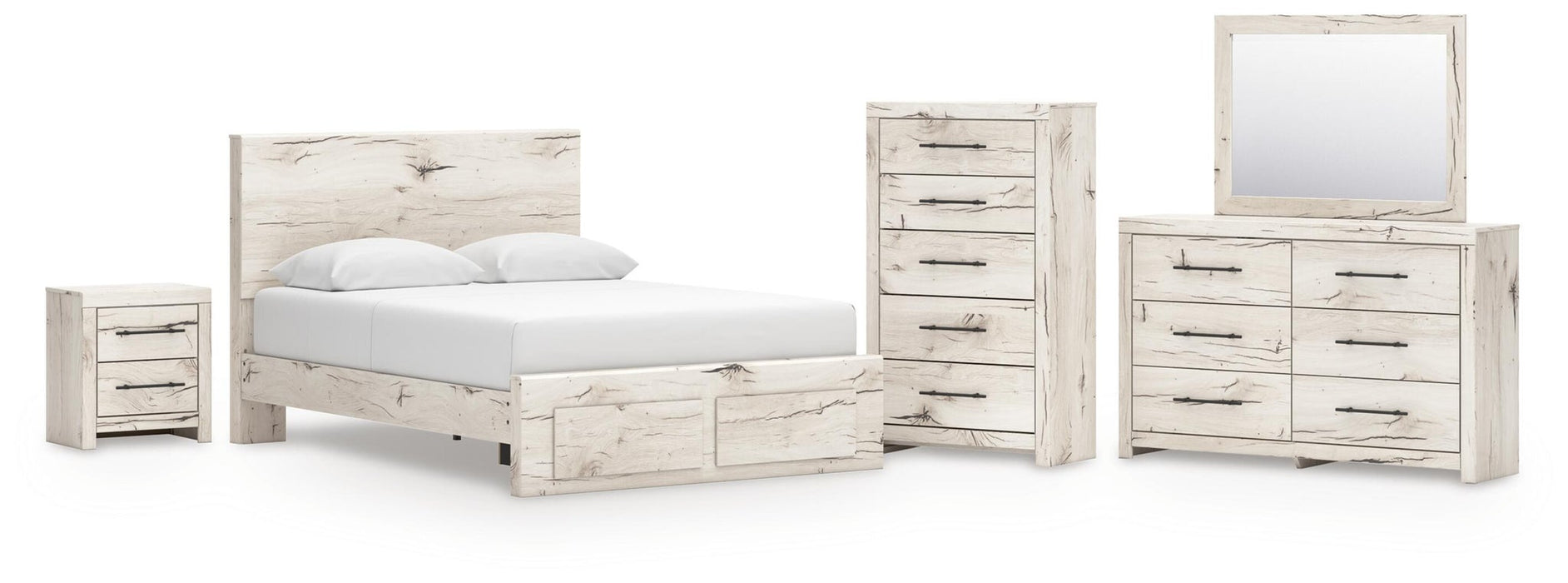 Lawroy Queen Panel Storage Bed, Dresser, Mirror, Chest and Nightstand