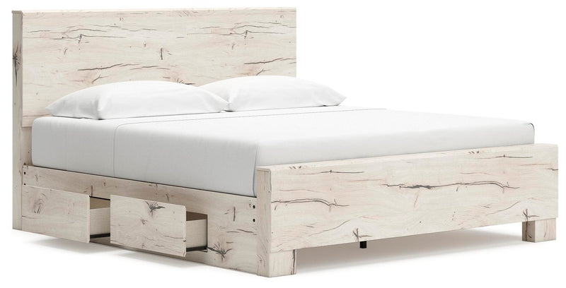 Lawroy King Panel Bed with Storage, Dresser, Mirror and Nightstand