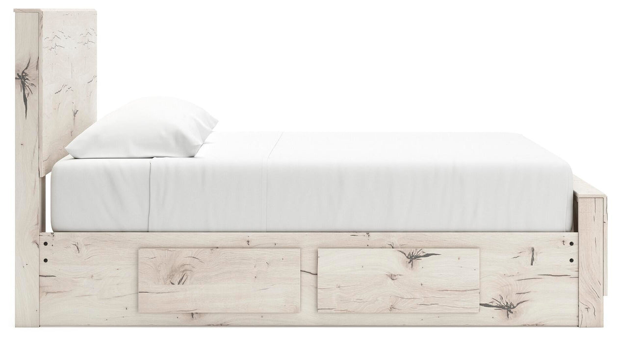 Lawroy King Panel Bed with Storage, Dresser and Mirror