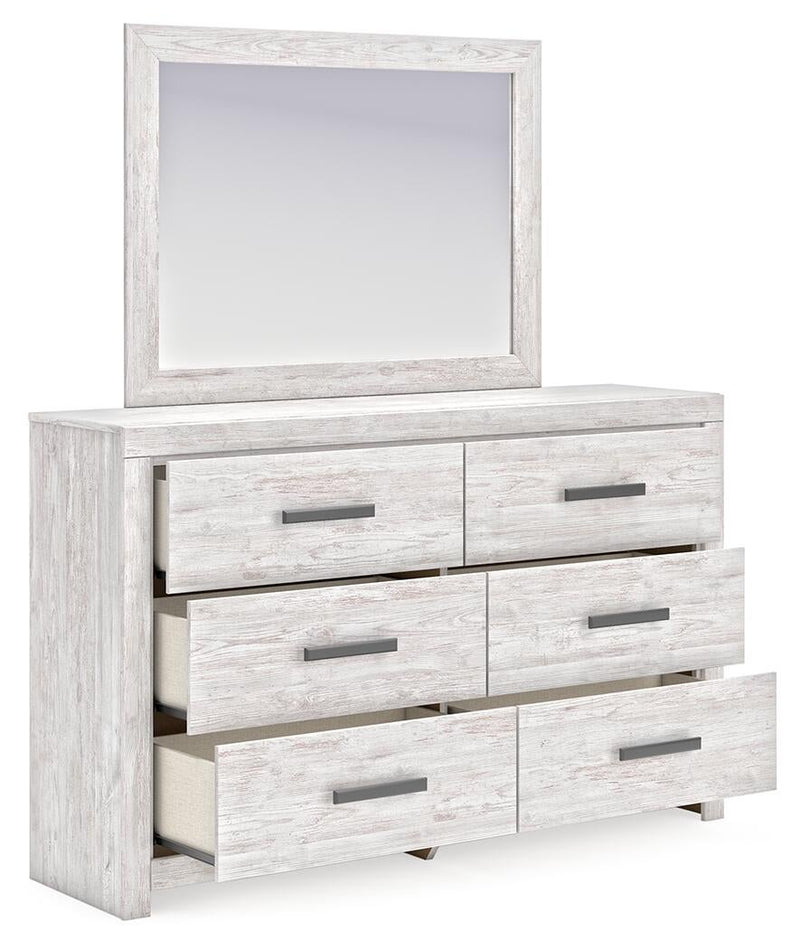 Cayboni Twin Panel Bed with Mirrored Dresser and Nightstand