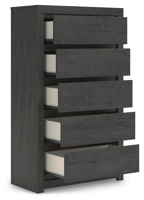 Fraluna King Panel Bed, Dresser, Mirror, Chest and Nightstand