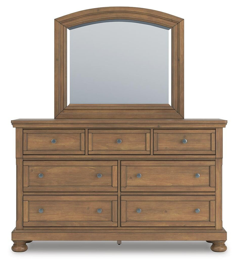 Feddinger Queen Panel Bed with Mirrored Dresser, Chest and Nightstand