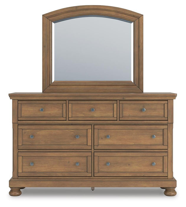 Feddinger California King Storage Sleigh Bed with Mirrored Dresser, Chest and Nightstand