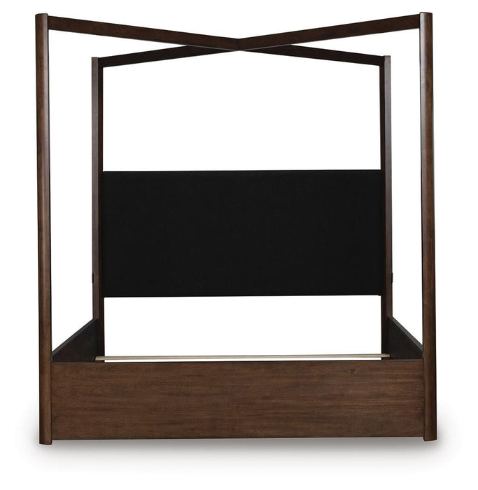 Dilenno King Canopy Bed with Mirrored Dresser