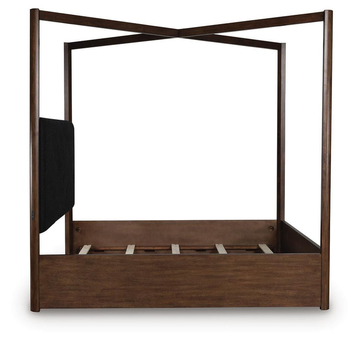 Dilenno King Canopy Bed with Mirrored Dresser