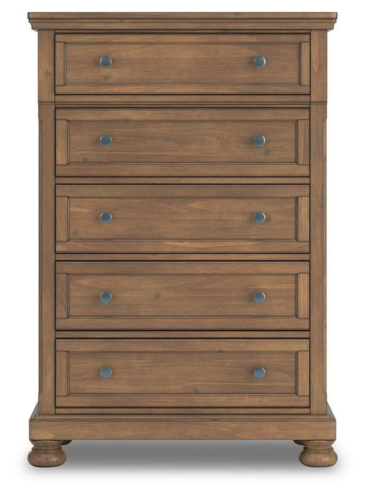 Feddinger California King Panel Bed with Mirrored Dresser, Chest and Nightstand