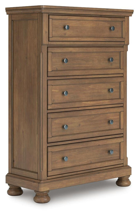 Feddinger King Storage Sleigh Bed with Mirrored Dresser, Chest and Nightstand