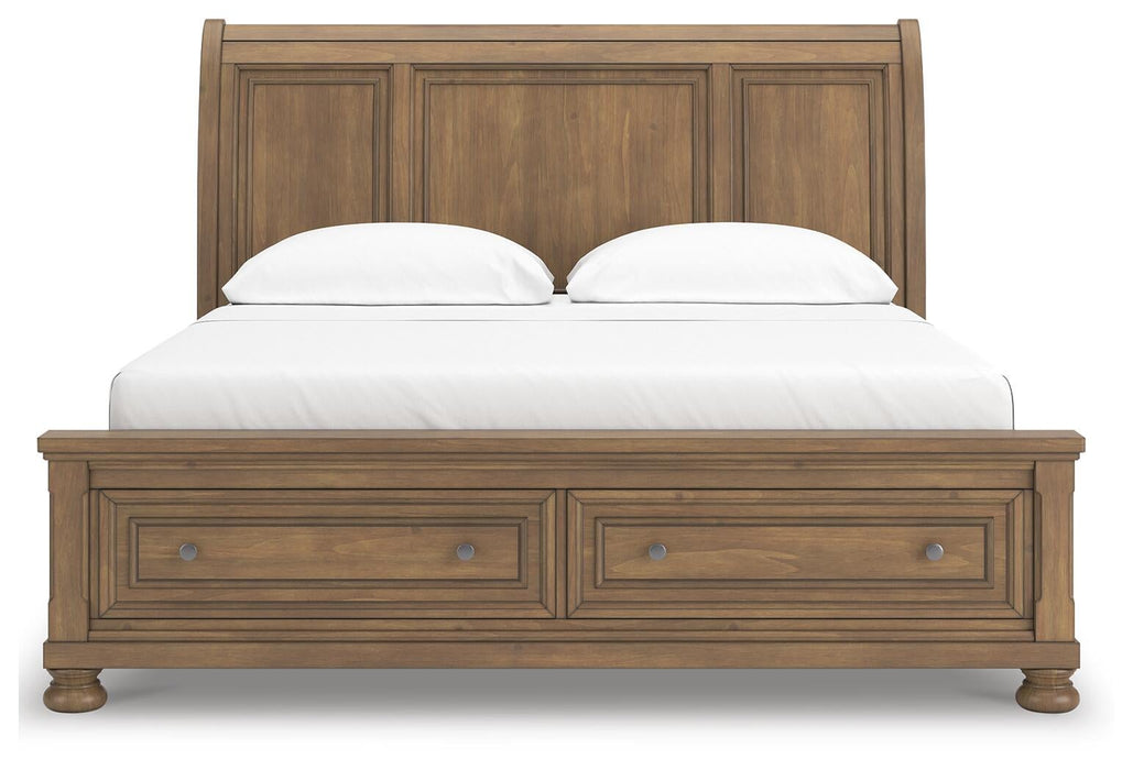 Feddinger California King Storage Sleigh Bed with Mirrored Dresser