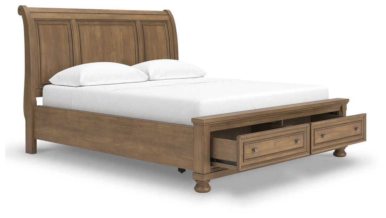 Feddinger California King Storage Sleigh Bed with Mirrored Dresser