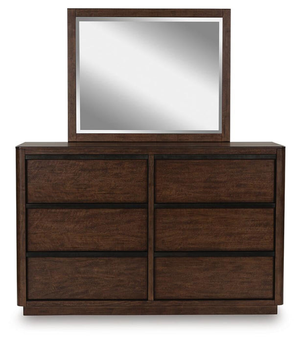 Dilenno King Canopy Bed with Mirrored Dresser, Chest and Nightstand