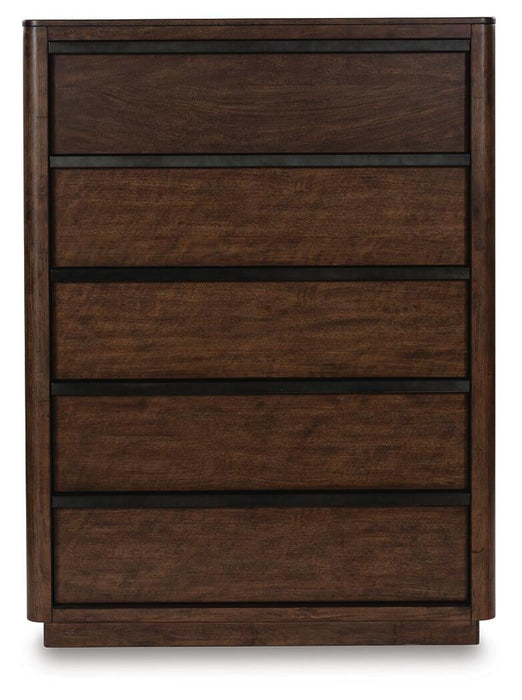 Dilenno King Canopy Bed with Mirrored Dresser, Chest and Nightstand