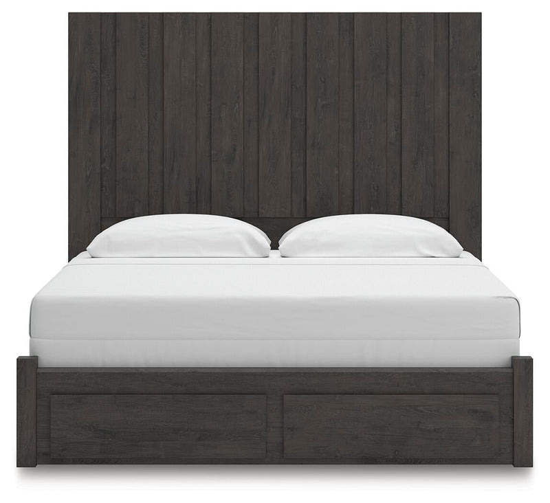 Fraluna King Panel Storage Bed, Dresser, Mirror and Nightstand