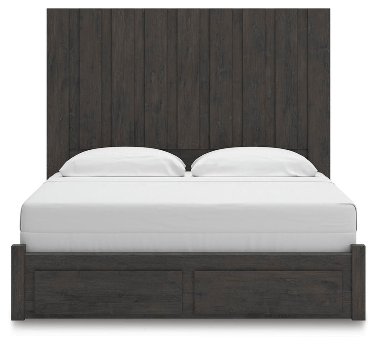 Fraluna King Panel Storage Bed, Dresser, Mirror and Nightstand