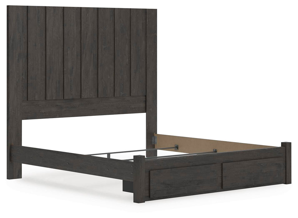 Fraluna King Panel Storage Bed, Dresser, Mirror and Nightstand