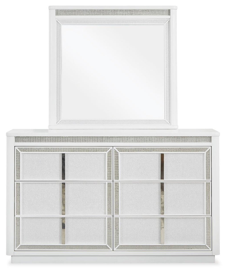 Chalanna King Upholstered Storage Bed, Dresser, Mirror, Chest and Nightstand