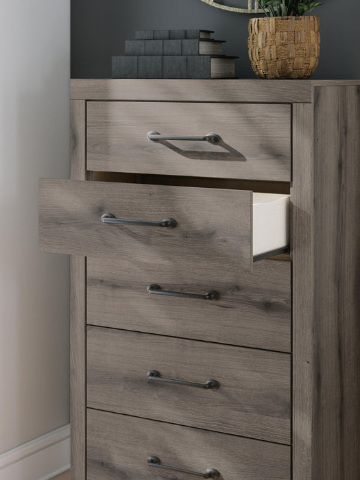 Graystorm King Panel Bed, Dresser, Mirror, Chest and Nightstand