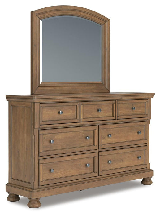 Feddinger King Storage Sleigh Bed with Mirrored Dresser