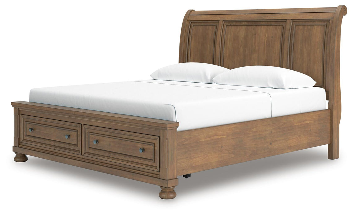Feddinger King Storage Sleigh Bed with Mirrored Dresser