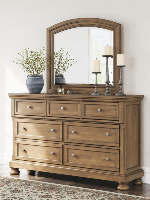 Feddinger King Storage Sleigh Bed with Mirrored Dresser
