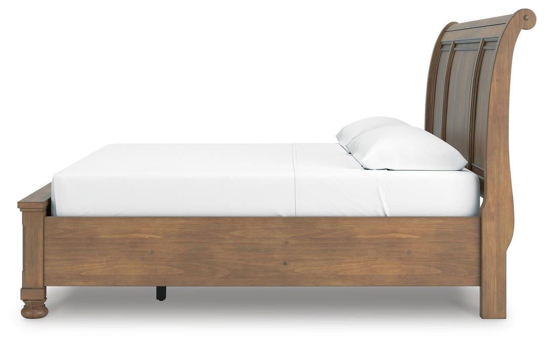 Feddinger King Storage Sleigh Bed with Mirrored Dresser