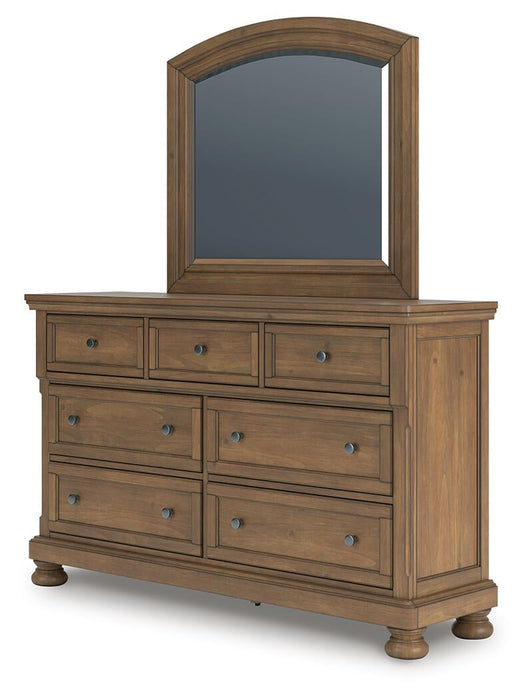 Feddinger Queen Storage Sleigh Bed with Mirrored Dresser, Chest and Nightstand