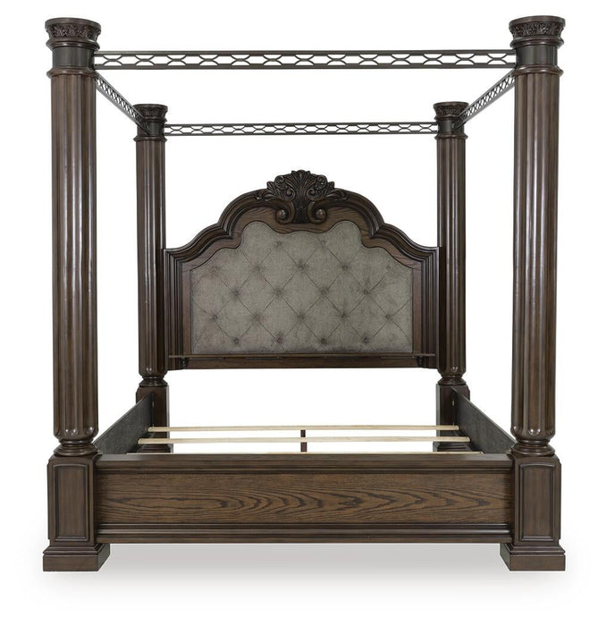 Maylee King Canopy Bed, Dresser, Mirror, Chest and Nightstand