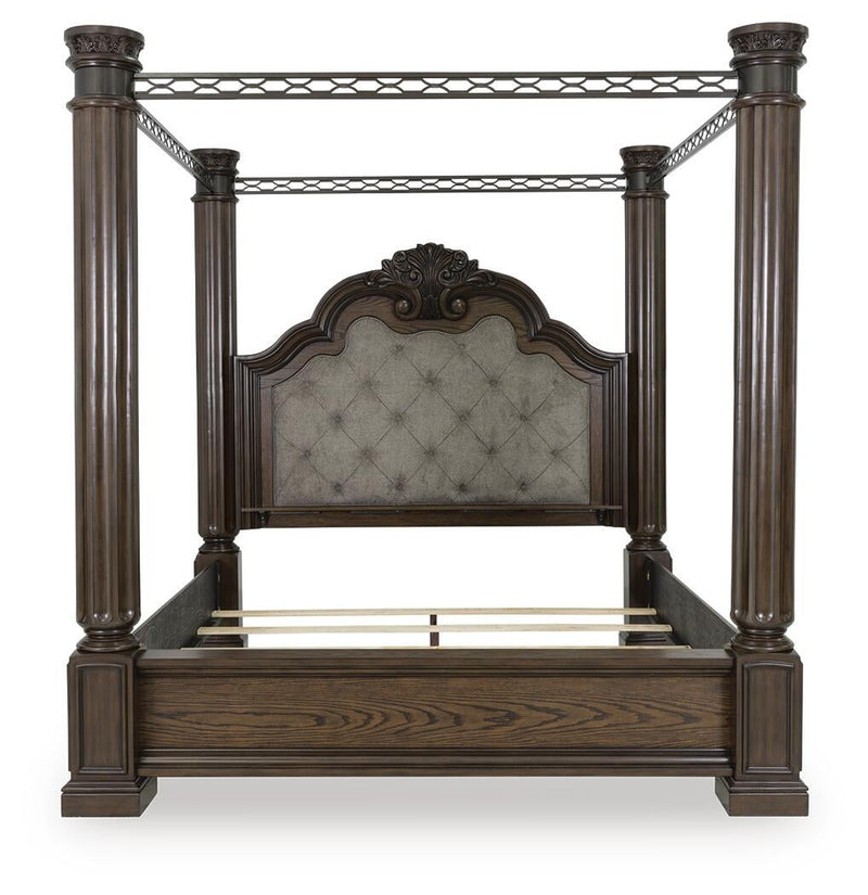 Maylee King Canopy Bed, Dresser, Mirror and Nightstand