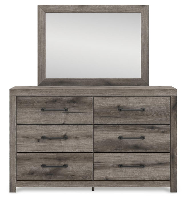 Graystorm Twin Panel Bed with Storage, Dresser and Mirror