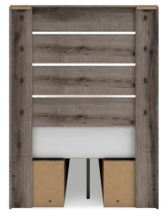 Graystorm Twin Panel Bed with Storage, Dresser and Mirror