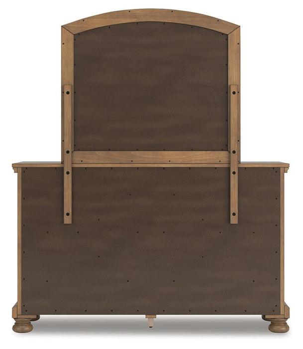 Feddinger California King Panel Bed with Mirrored Dresser and Nightstand