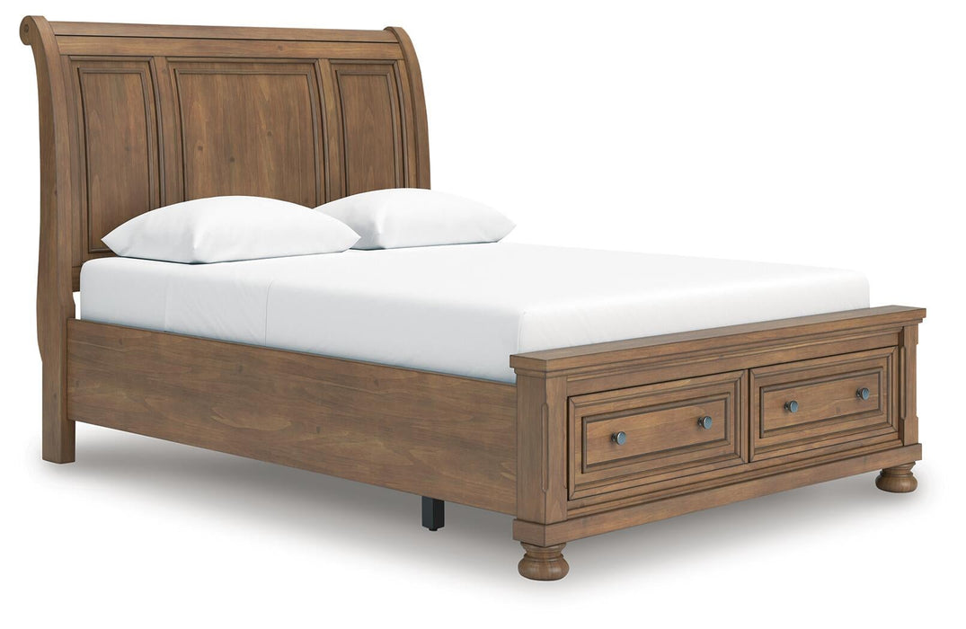 Feddinger Queen Storage Sleigh Bed with Mirrored Dresser