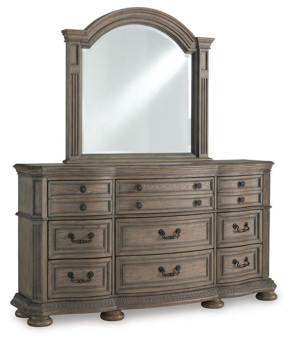 Ardenfield California King Upholstered Sleigh Bed, Dresser, Mirror and Nightstand